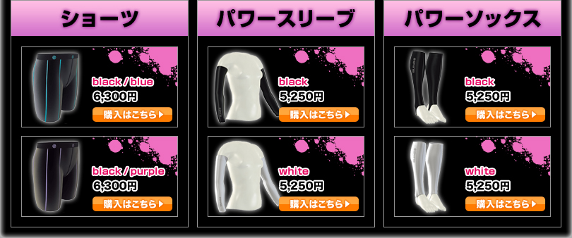 ショーツ、パワースリーブ、パワーソックス